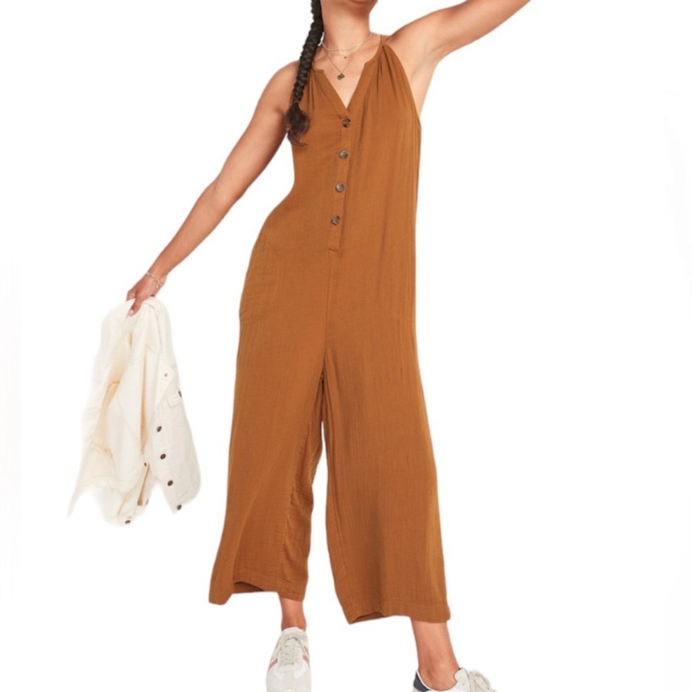 Old Navy XXL Gauzy Henley Wide Leg Crop Jumpsuit